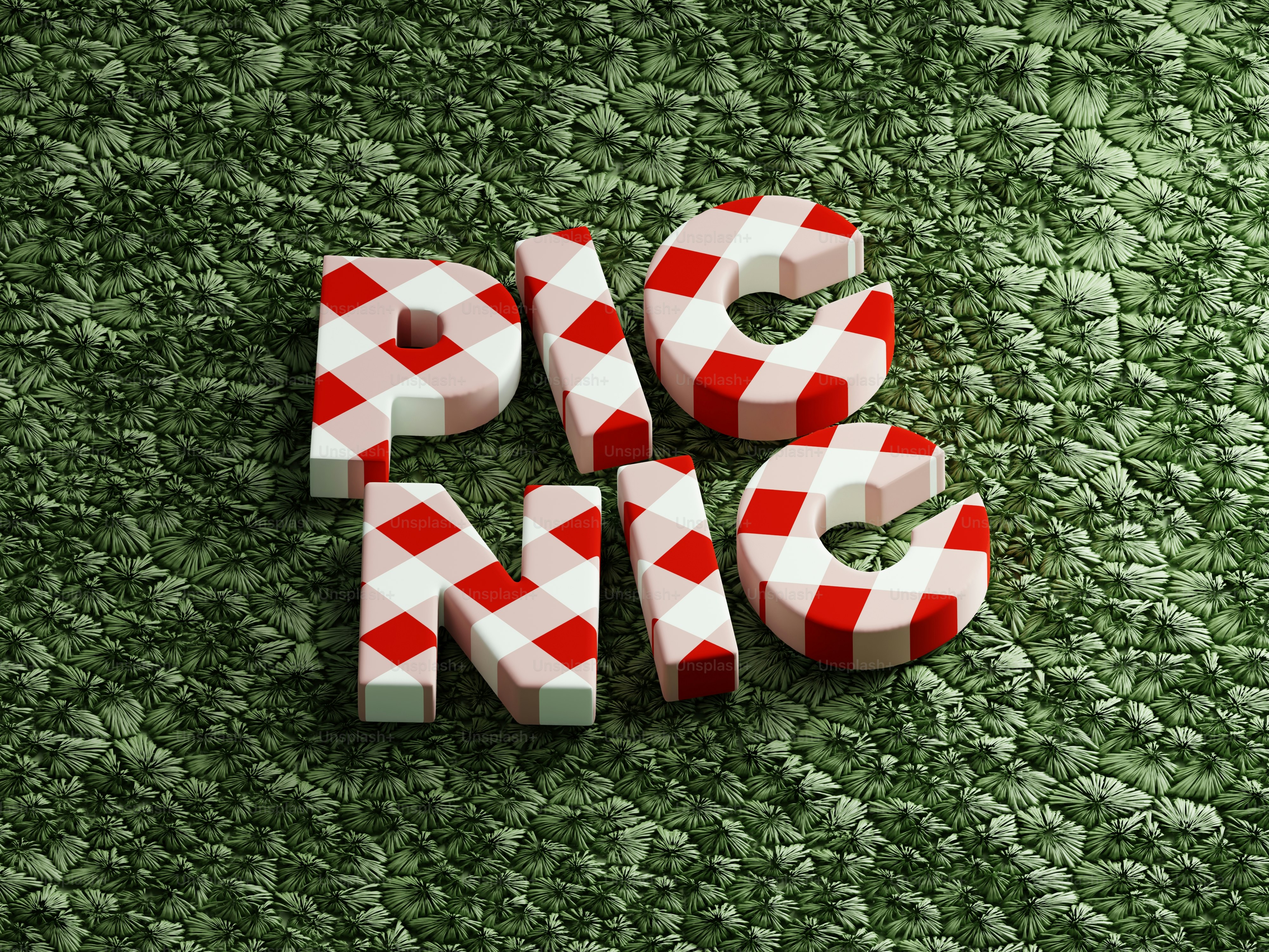 The word picnic spelled out in checkered letters.